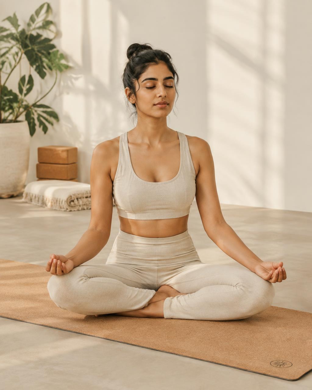 Seated practice on the cork yoga mat